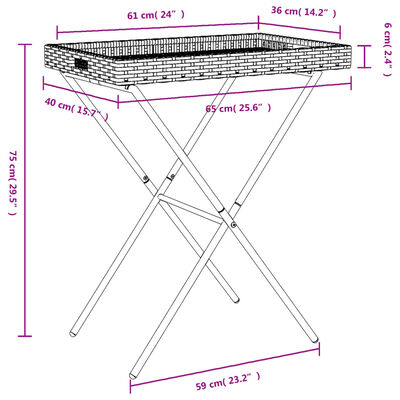 vidaXL 折りたたみトレイテーブル グレー 65x40x75cm ポリラタン製