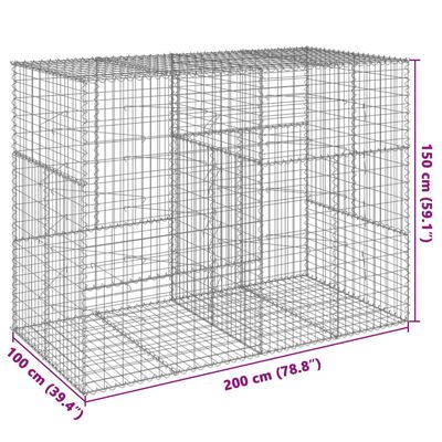 vidaXL 蛇籠バスケット カバー付き 200x100x150cm 亜鉛メッキ鉄