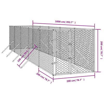 vidaXL 屋外用犬小屋 シルバー 2x10x2m 亜鉛メッキ鋼製