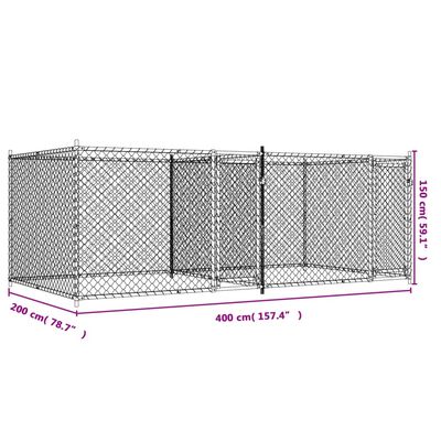 vidaXL 犬用ケージ ドア付き グレー 4x2x1.5 m 亜鉛メッキ鋼