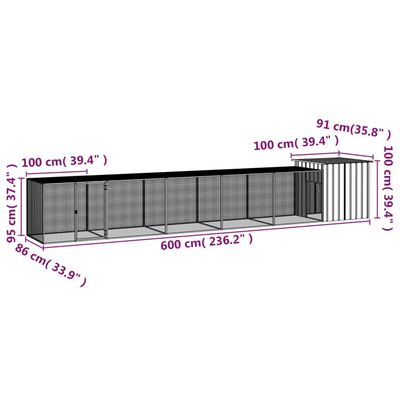 vidaXL チキンケージ グレー 600x91x100 cm 亜鉛メッキ鋼