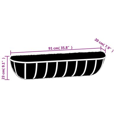 vidaXL 壁掛けプランター 2点 ココナッツバスケット付き ブラック 91x20x23 cm スチール