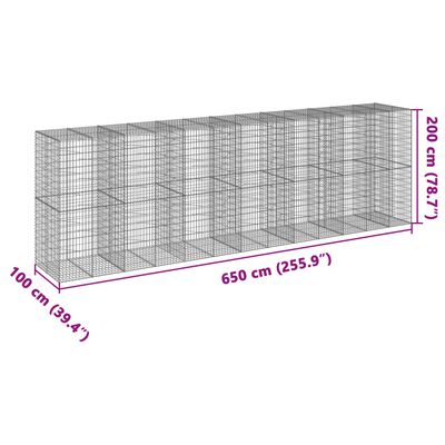 vidaXL 蛇籠バスケット カバー付き 650x100x200cm 亜鉛メッキ鉄