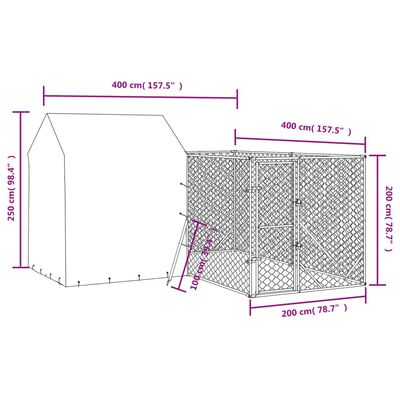 vidaXL 屋外犬小屋 屋根付き シルバー 4x4x2.5 m 亜鉛メッキ鋼製