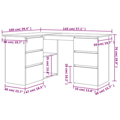 vidaXL コーナーデスク ホワイト 145x100x76cm エンジニアリングウッド