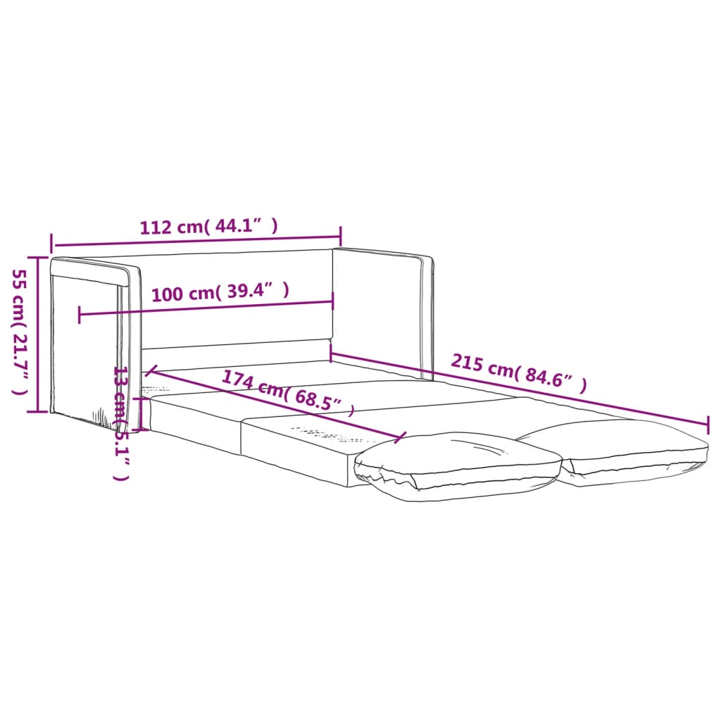 vidaXL ソファベッド 2-in-1 ブラック 112x174x55 cm 合成皮革