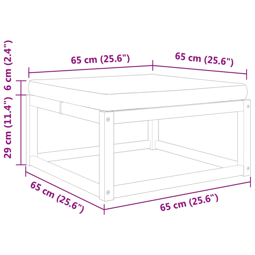 vidaXL ガーデンフットスツール クッション付き 65x65x29cm アカシア無垢材