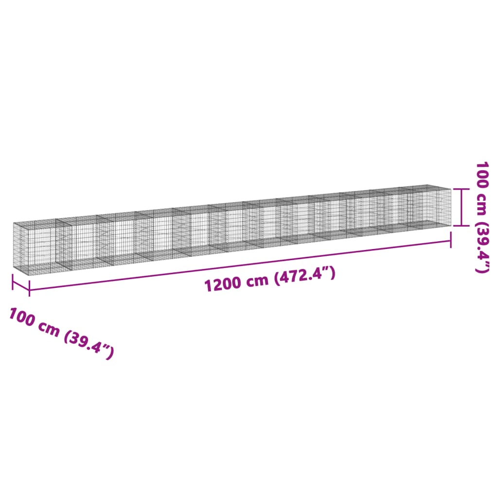 vidaXL 蛇籠バスケット カバー付き 1200x100x100cm 亜鉛メッキ鉄