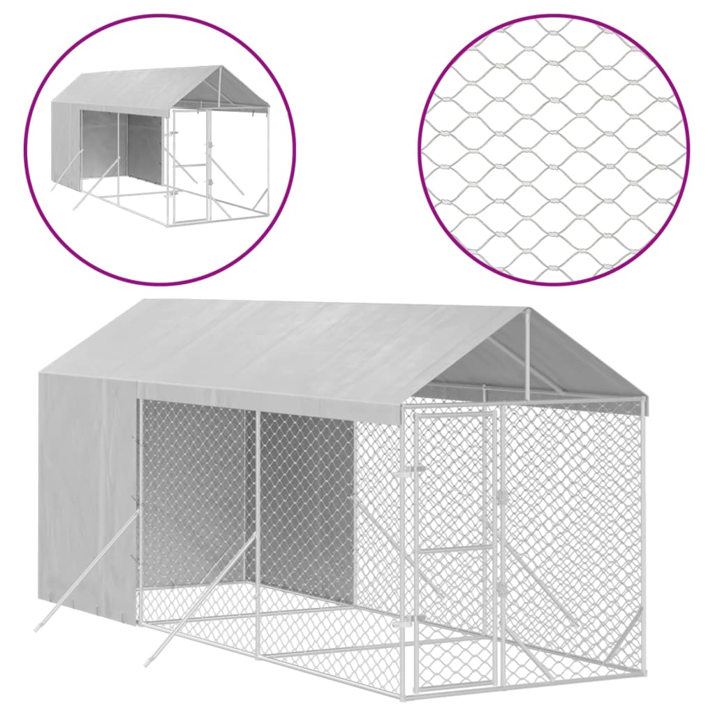 vidaXL 屋外犬小屋 屋根付き シルバー 2x6x2.5 m 亜鉛メッキ鋼製