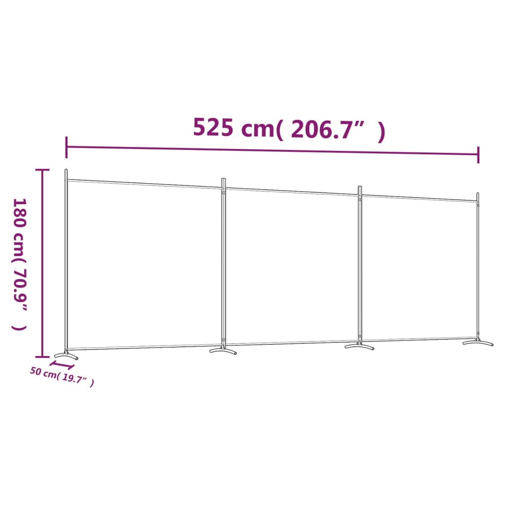 vidaXL 3枚パネル 間仕切り 525x180cm 布製 ブラック