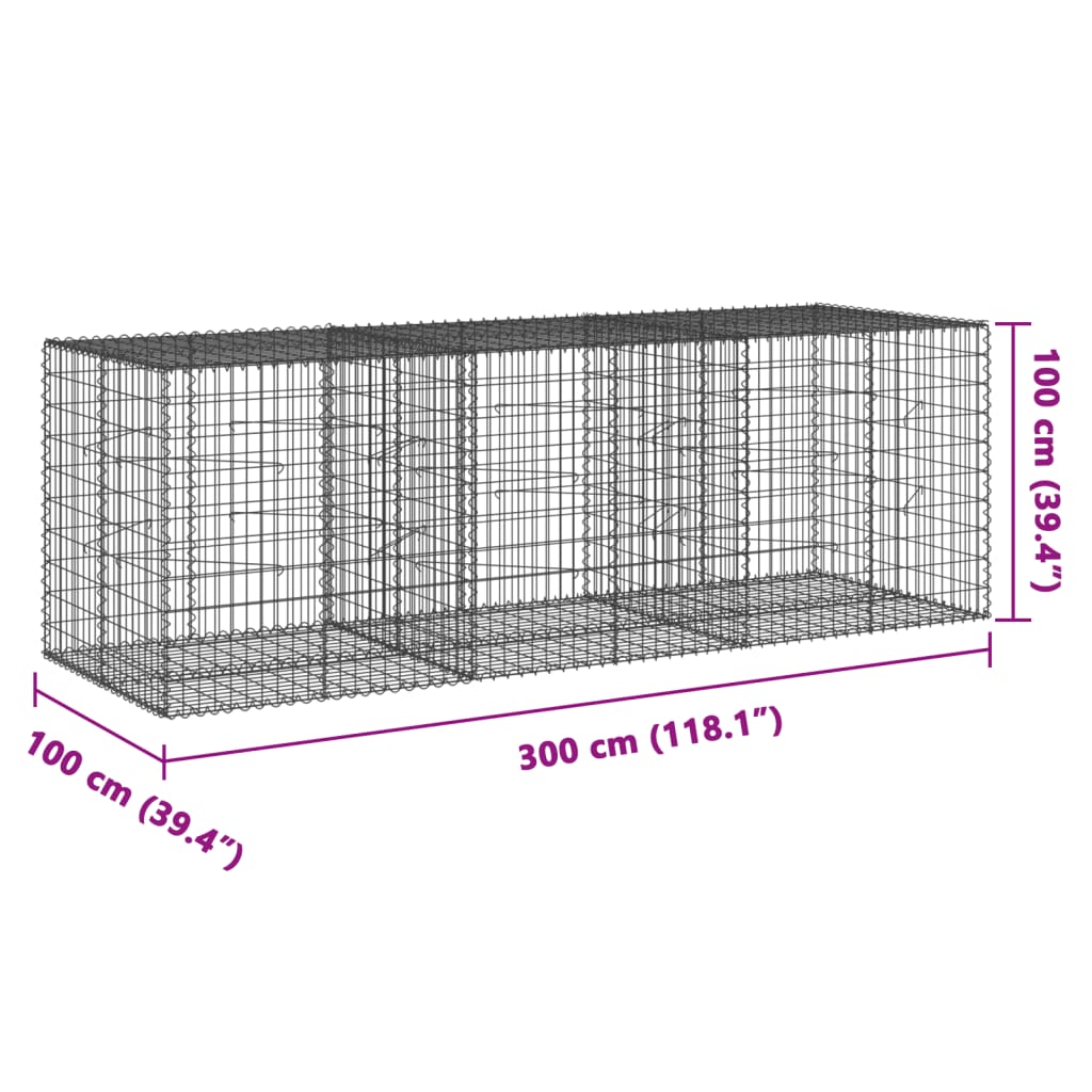 vidaXL 蛇籠バスケット カバー付き 300x100x100cm 亜鉛メッキ鉄