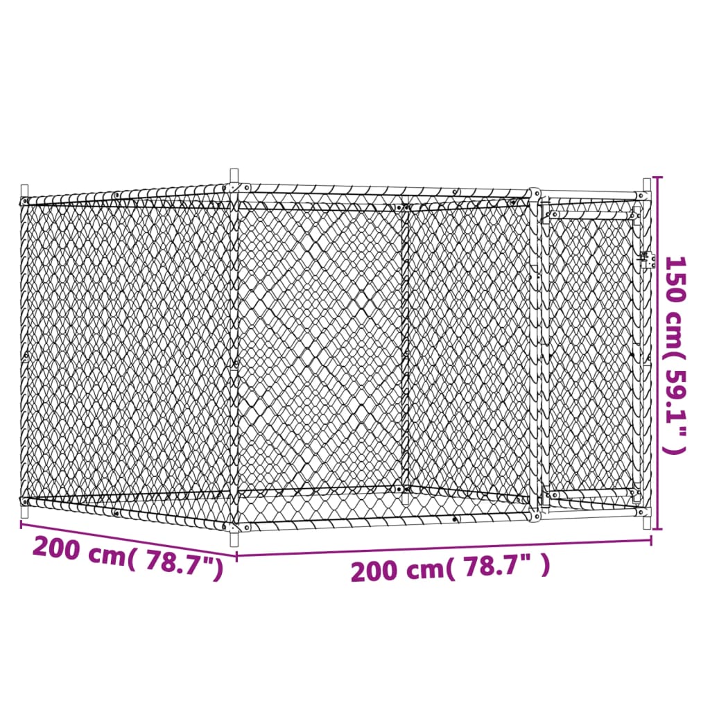 vidaXL 犬用ケージ ドア付き グレー 2x2x1.5 m 亜鉛メッキ鋼