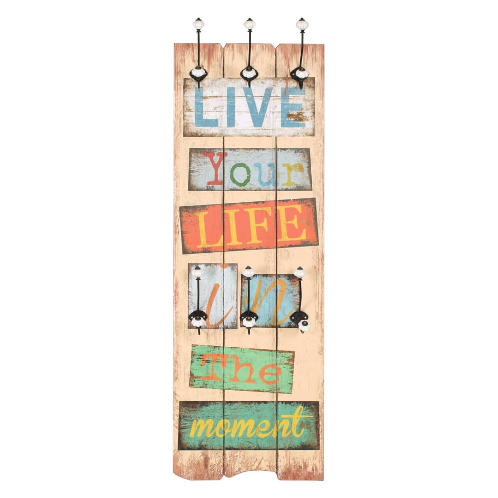 vidaXL 壁掛けコートラック フック6点付き 120x40cm「LIVE LIFE」