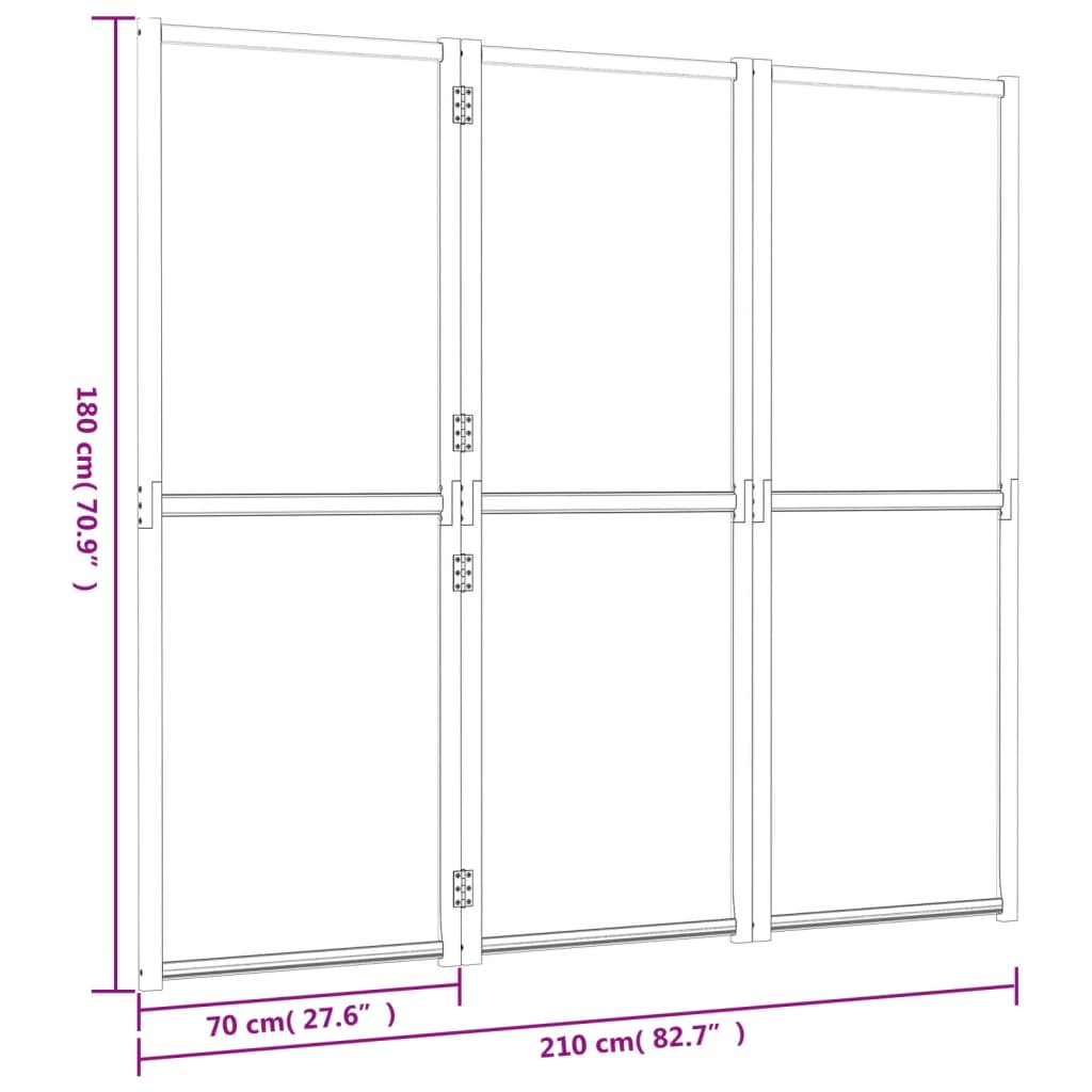 vidaXL 間仕切り 3枚パネル クリームホワイト 210x180cm