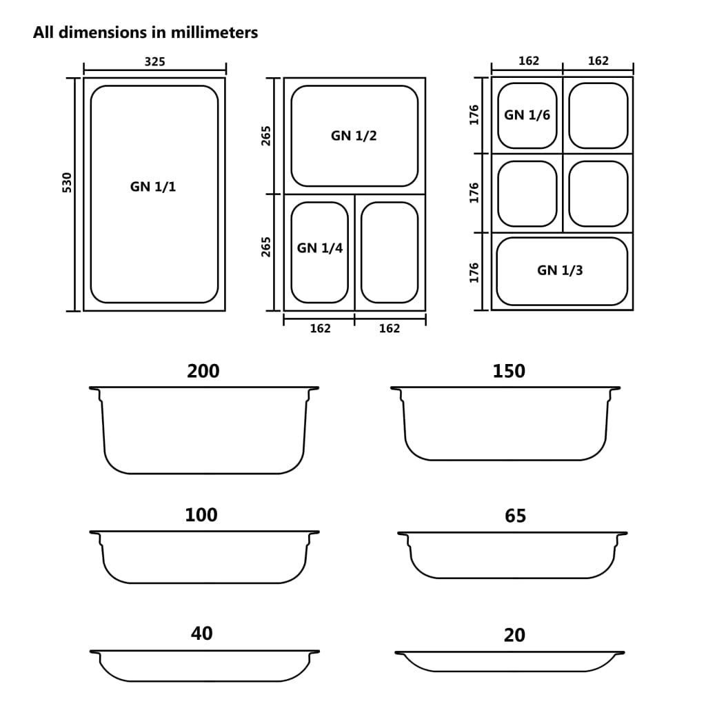 vidaXL ガストロノームパン専用 GN 1/3 ふた 4点 ステンレススチール製