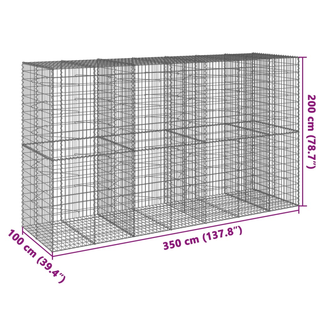 vidaXL 蛇籠バスケット カバー付き 350x100x200cm 亜鉛メッキ鉄