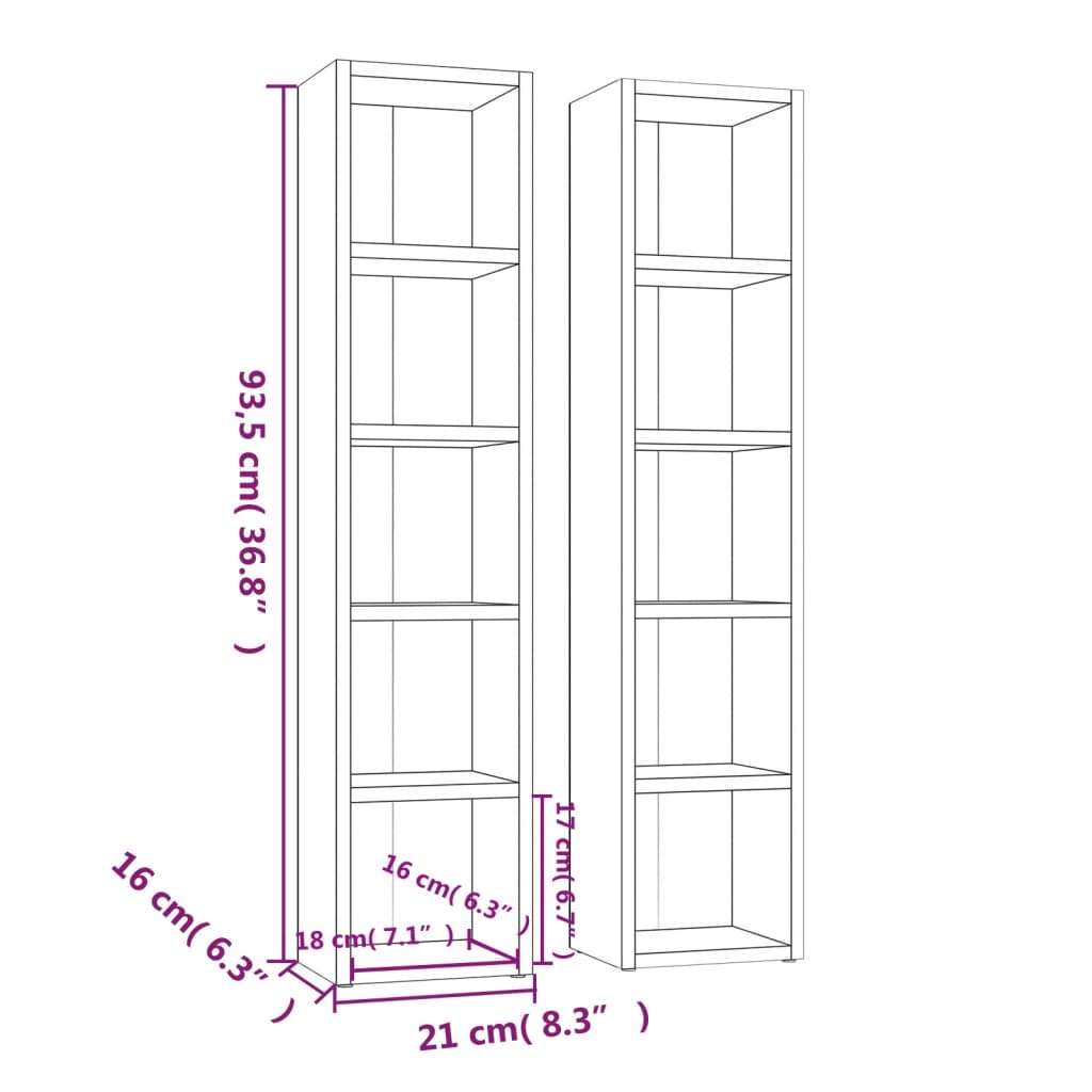 vidaXL CDキャビネット 2点 ブラウンオーク 21x16x93.5cm エンジニアリングウッド