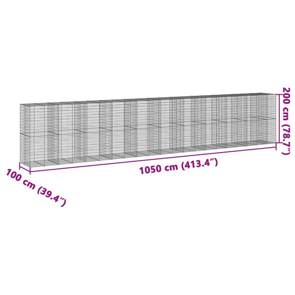 vidaXL 蛇籠バスケット カバー付き 1050x100x200cm 亜鉛メッキ鉄