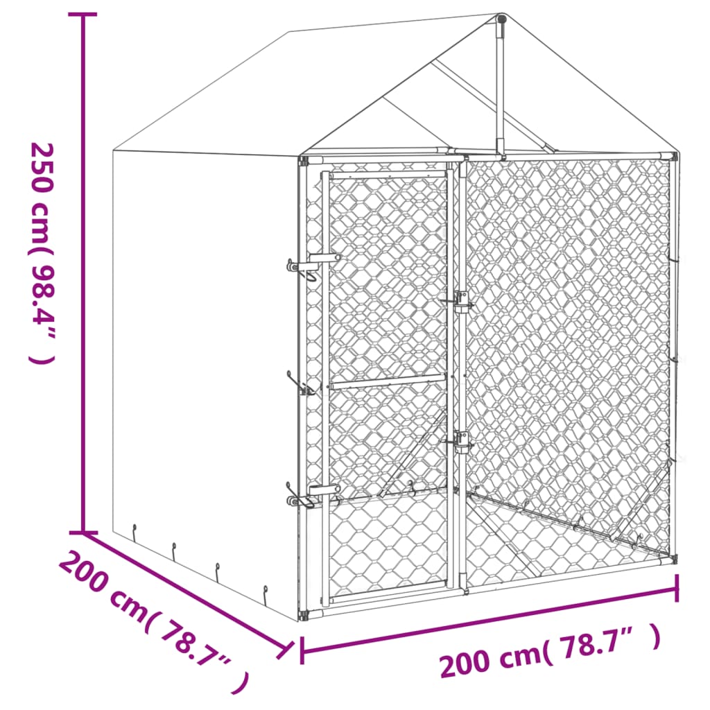 vidaXL 屋外犬小屋 屋根付き シルバー 2x2x2.5 m 亜鉛メッキ鋼製