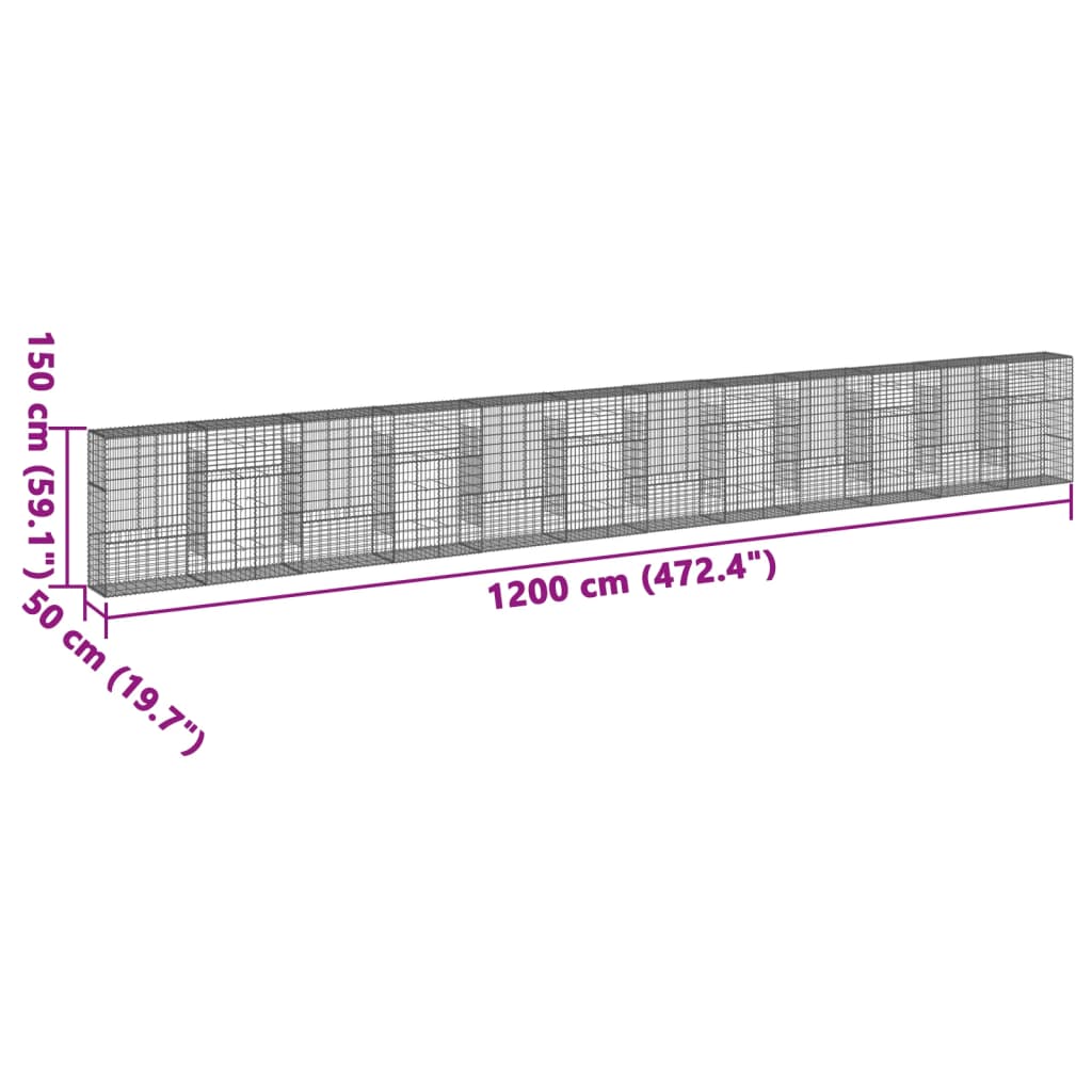 vidaXL 蛇籠バスケット カバー付き 1200x50x150cm 亜鉛メッキ鉄