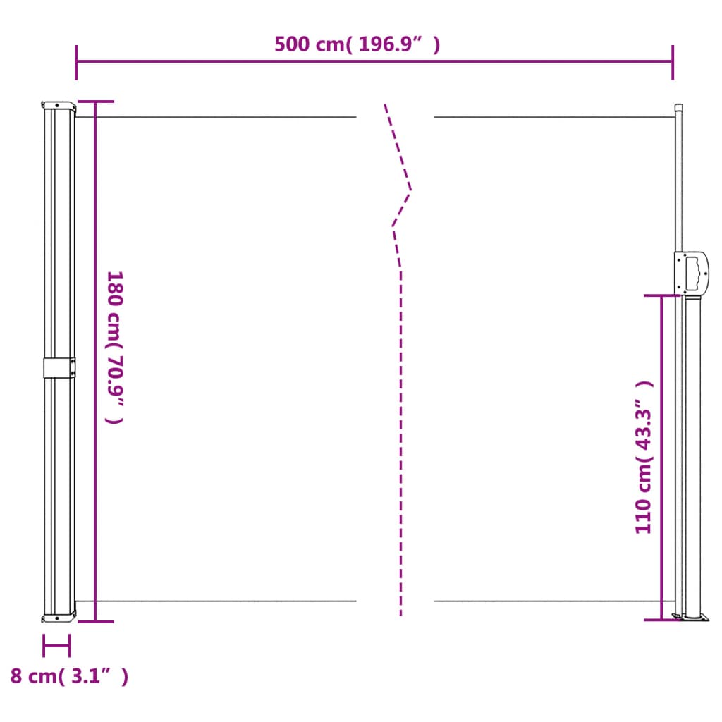 vidaXL 格納式サイドオーニング アントラシート 180x500 cm