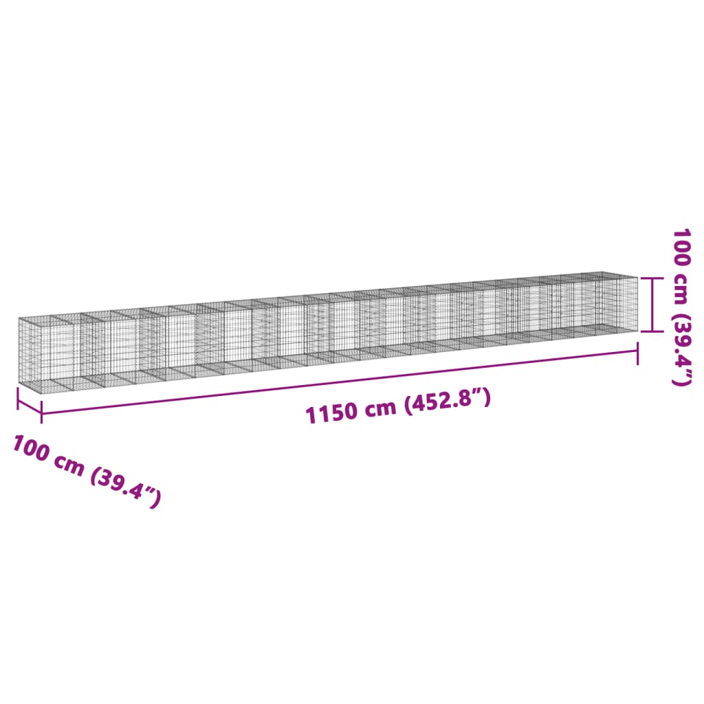 vidaXL 蛇籠バスケット カバー付き 1150x100x100cm 亜鉛メッキ鉄