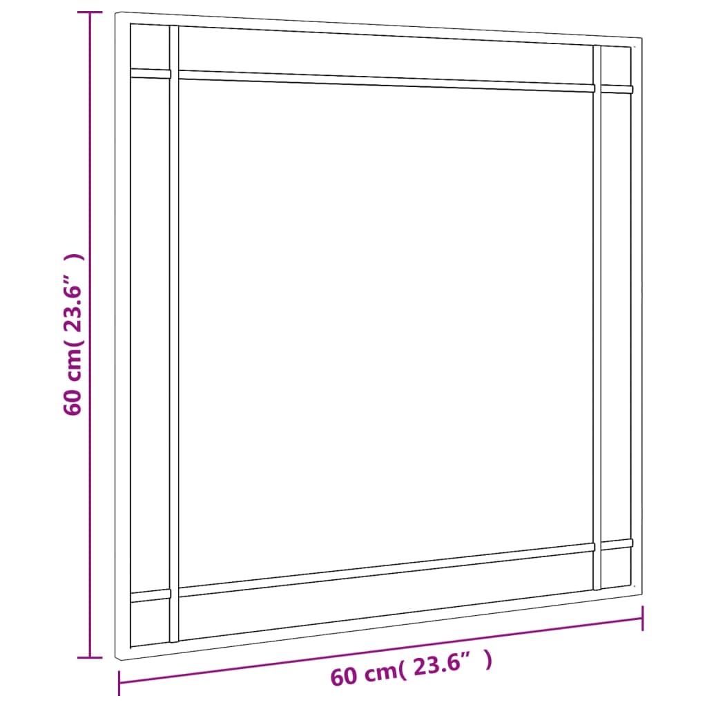 vidaXL ウォールミラー ブラック 60x60 cm 正方形 鉄製