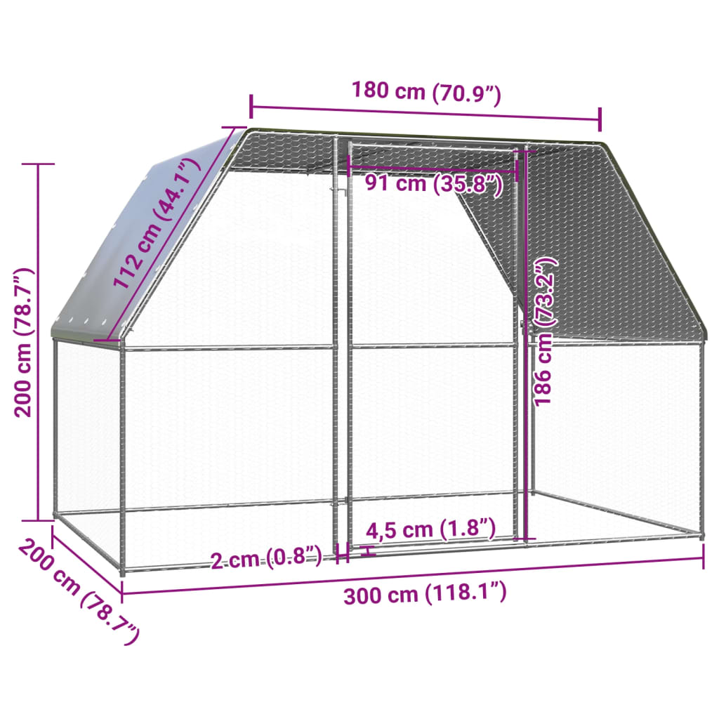 vidaXL 鶏小屋 シルバー＆グレー 3x2x2 m 亜鉛メッキ鋼