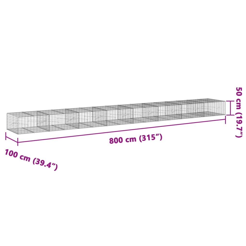 vidaXL 蛇籠バスケット カバー付き 800x100x50cm 亜鉛メッキ鉄