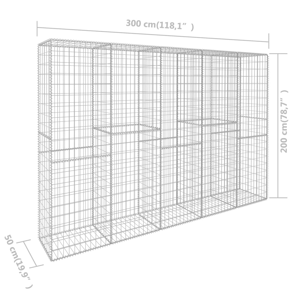 vidaXL ガビオンウォール カバー付き 亜鉛メッキ鋼製 300x50x200cm