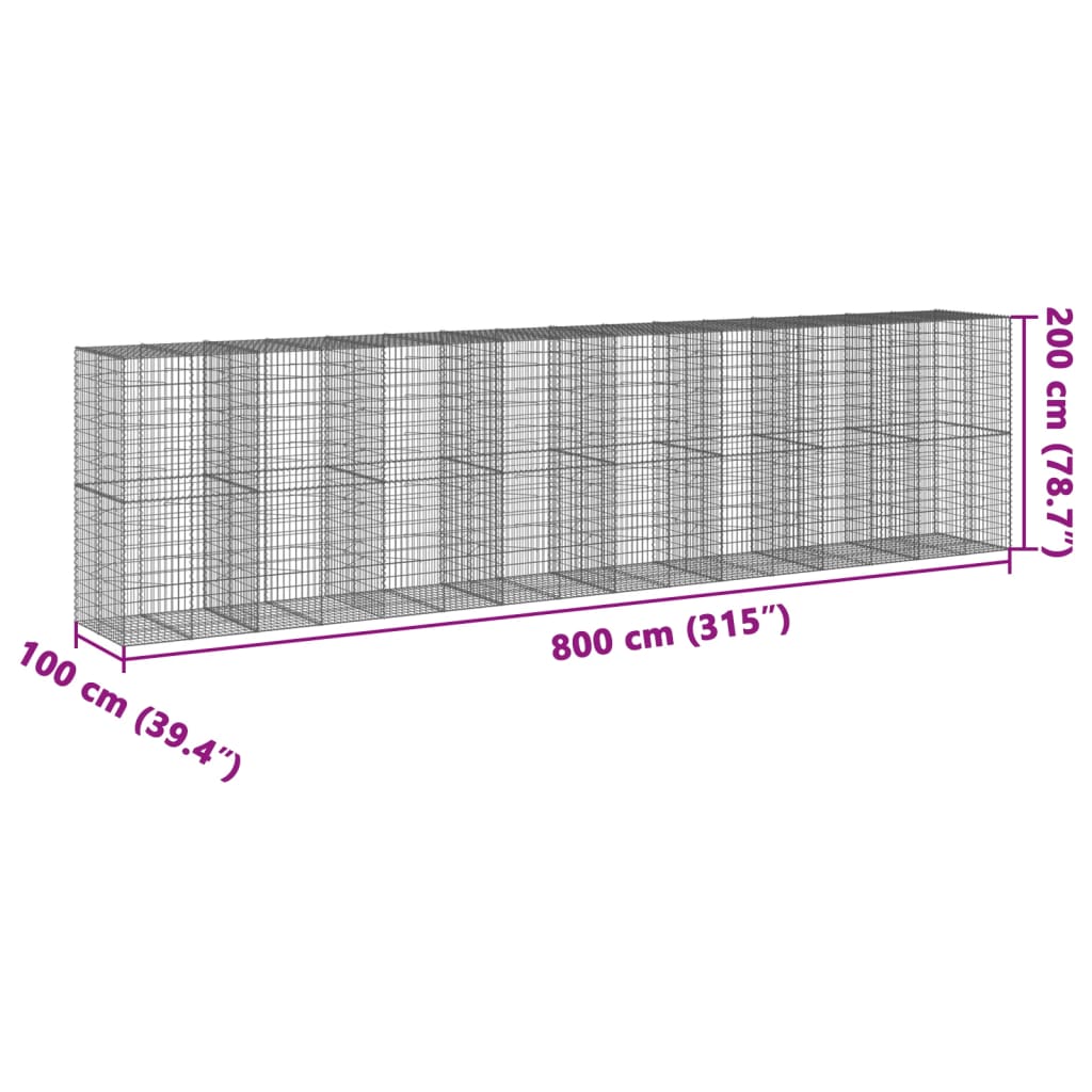 vidaXL 蛇籠バスケット カバー付き 800x100x200cm 亜鉛メッキ鉄