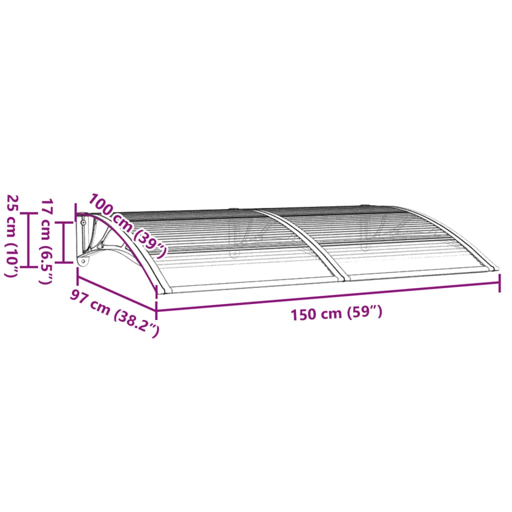 vidaXL ドアキャノピー グレー 150x100 cm ポリカーボネート製