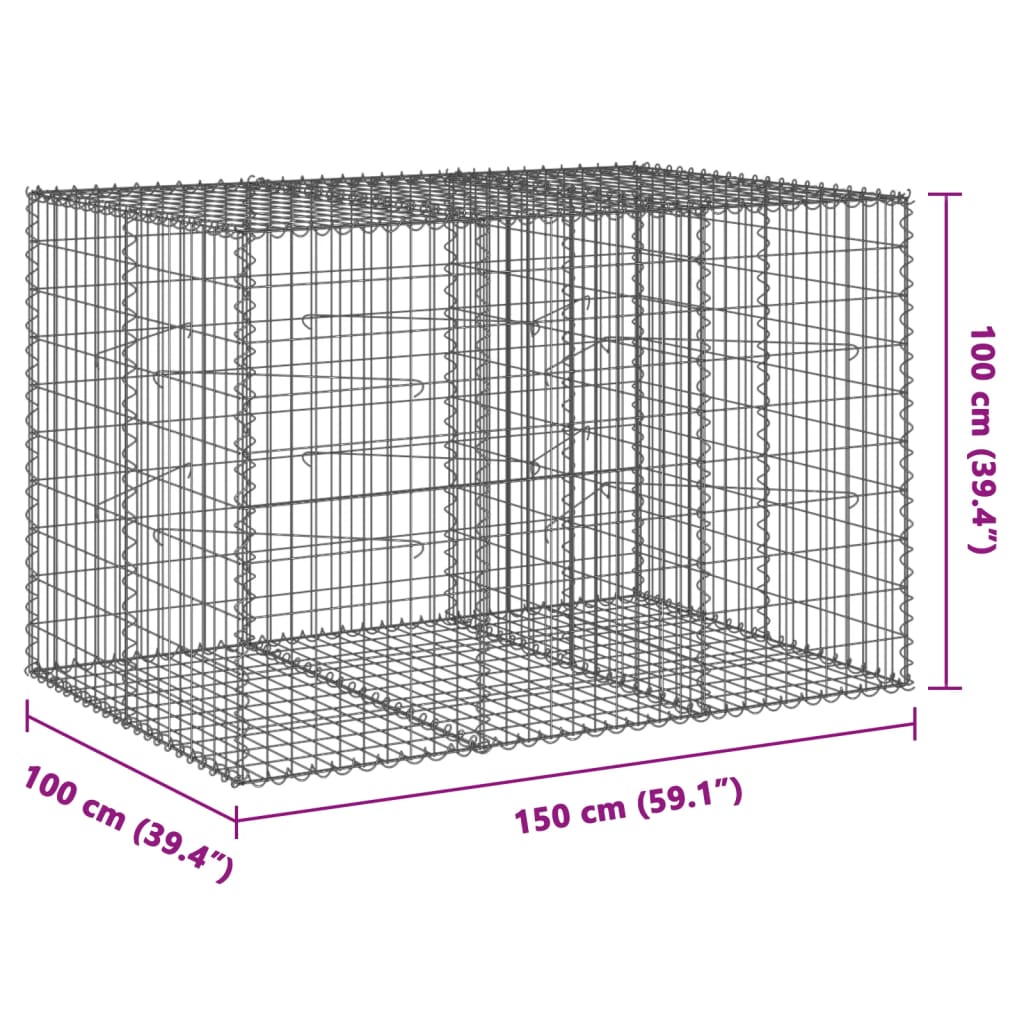 vidaXL 蛇籠バスケット カバー付き 150x100x100cm 亜鉛メッキ鉄