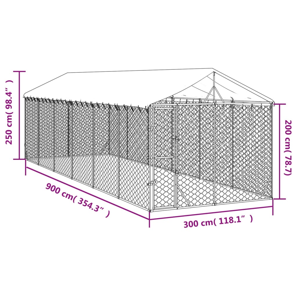 vidaXL 屋外犬小屋 屋根付き シルバー 3x9x2.5 m 亜鉛メッキ鋼製