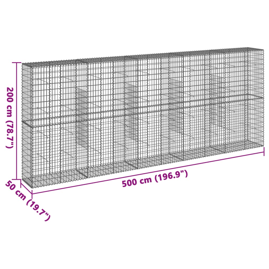 vidaXL 蛇籠バスケット カバー付き 500x50x200cm 亜鉛メッキ鉄