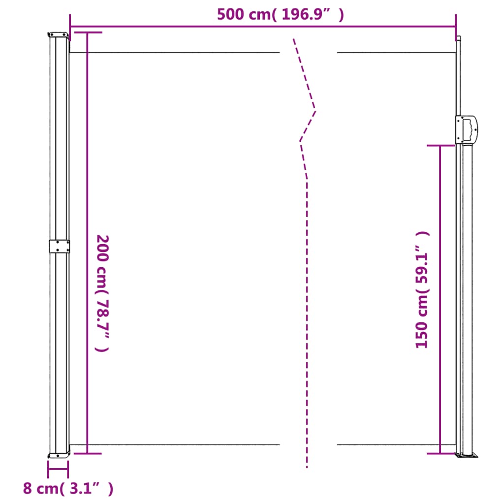 vidaXL 格納式サイドオーニング アントラシート 200x500 cm