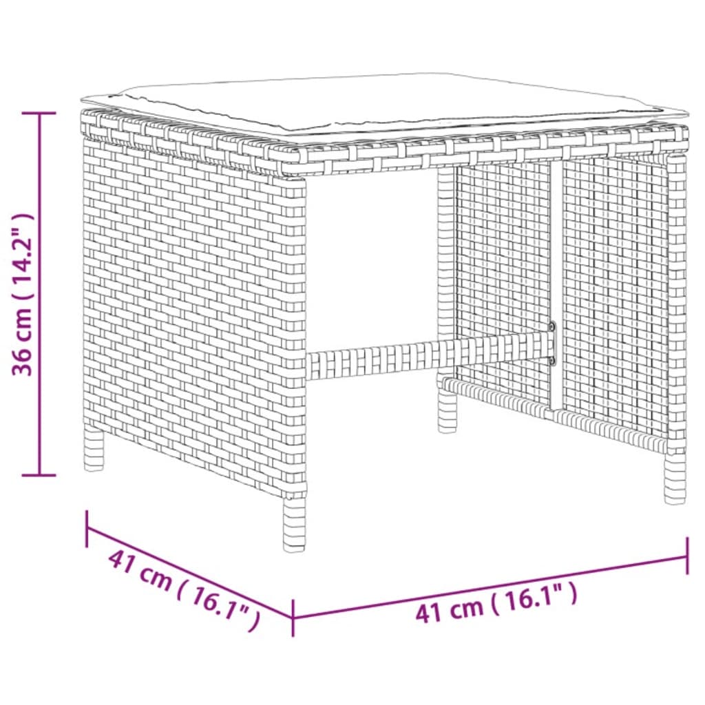 vidaXL ガーデンスツール クッション付き 4点 グレー 41x41x36 cm ポリラタン製