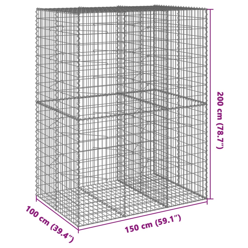 vidaXL 蛇籠バスケット カバー付き 150x100x200cm 亜鉛メッキ鉄