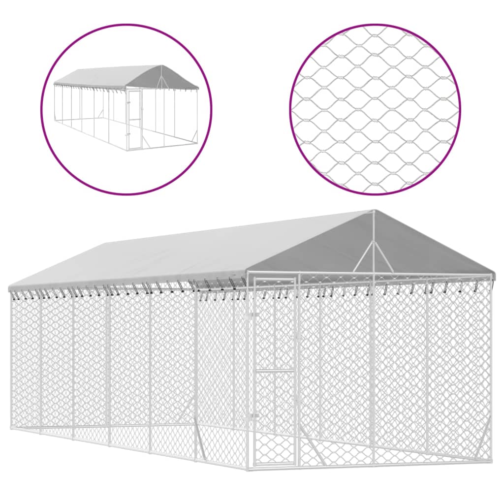 vidaXL 屋外犬小屋 屋根付き シルバー 3x9x2.5 m 亜鉛メッキ鋼製