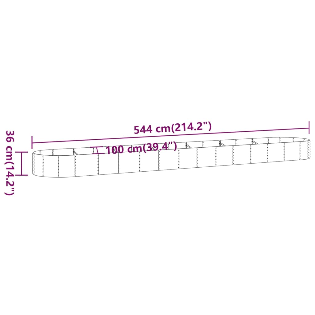 vidaXL ガーデンプランター 粉体塗装スチール 544x100x36 cm ブラウン