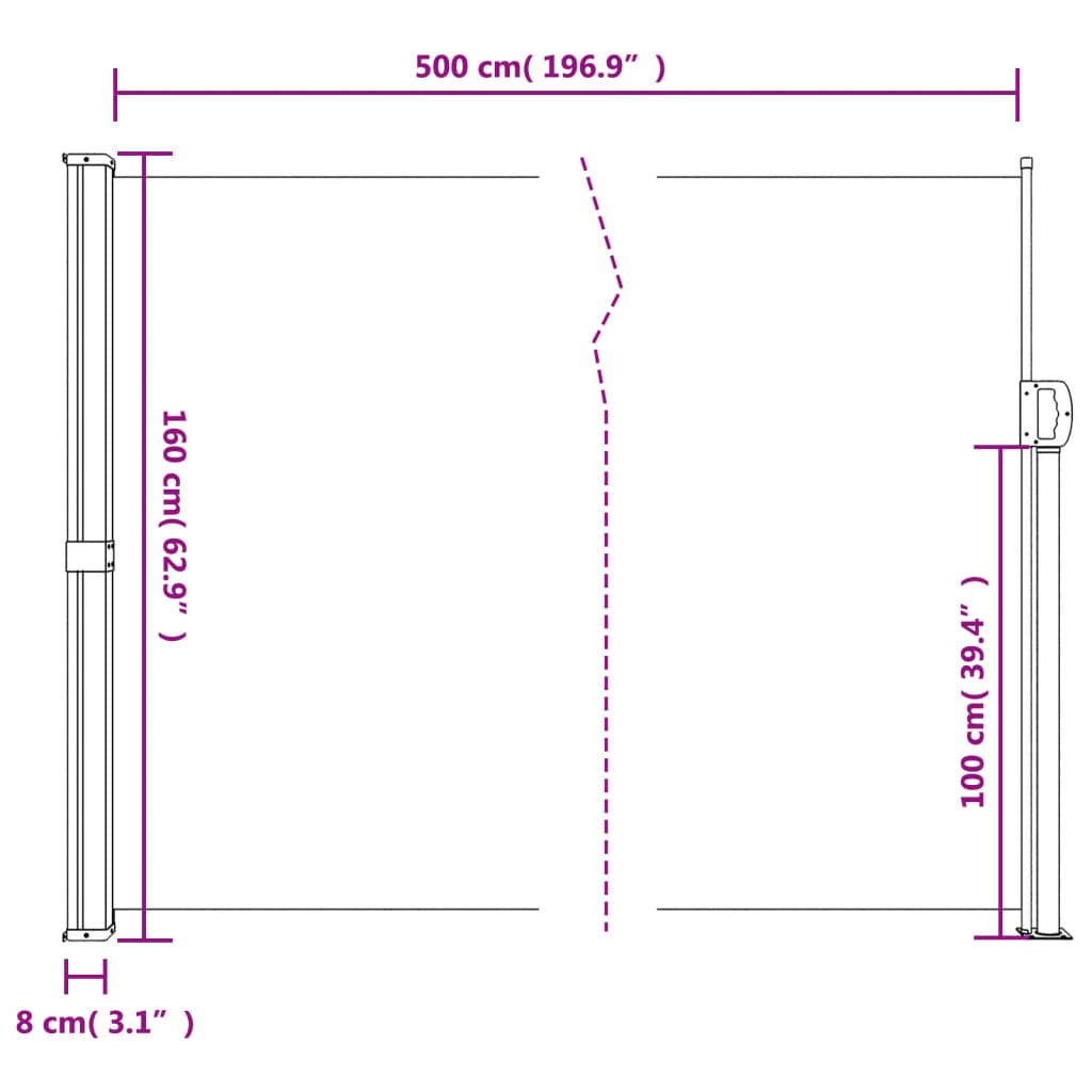 vidaXL 引き込み式サイドオーニング 160x500cm アントラシート