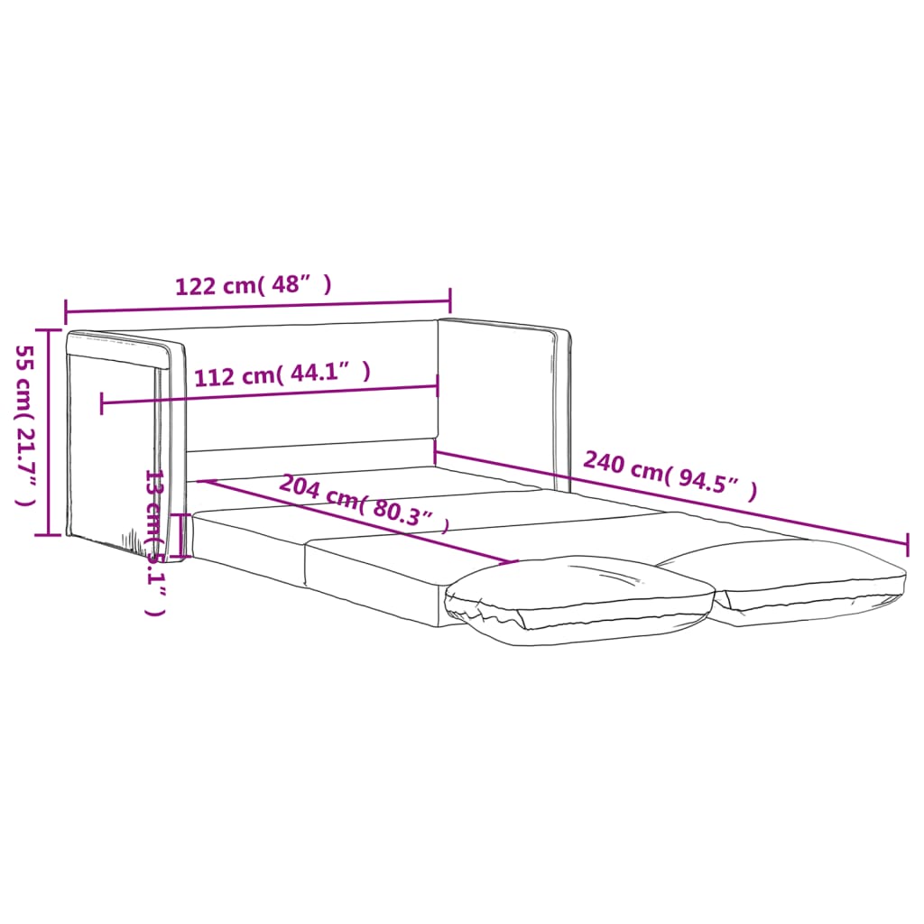 vidaXL ソファベッド 2-in-1 ダークグレー 122x204x55 cm ベルベット