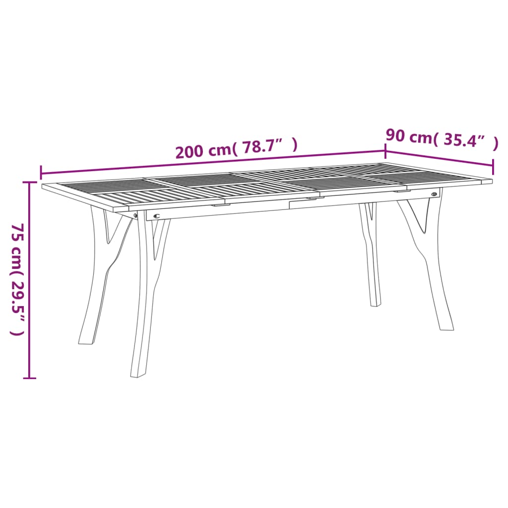 vidaXL ガーデンテーブル 200x90x75cm アカシア無垢材