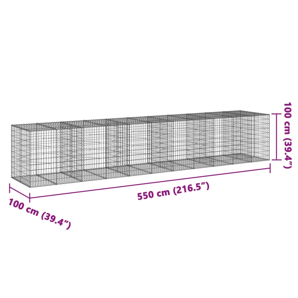 vidaXL 蛇籠バスケット カバー付き 550x100x100cm 亜鉛メッキ鉄