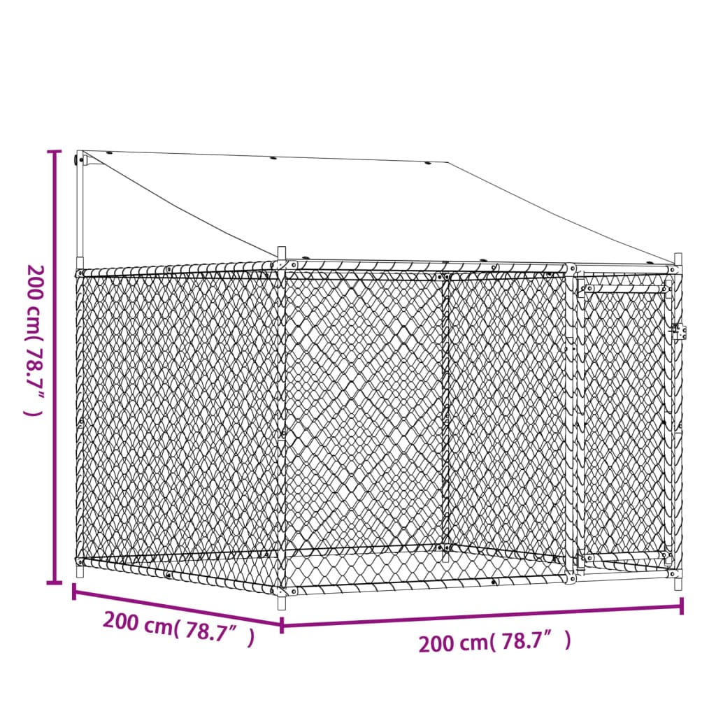 vidaXL 犬用ケージ ルーフ&ドア付き グレー 2x2x2 m 亜鉛メッキ鋼