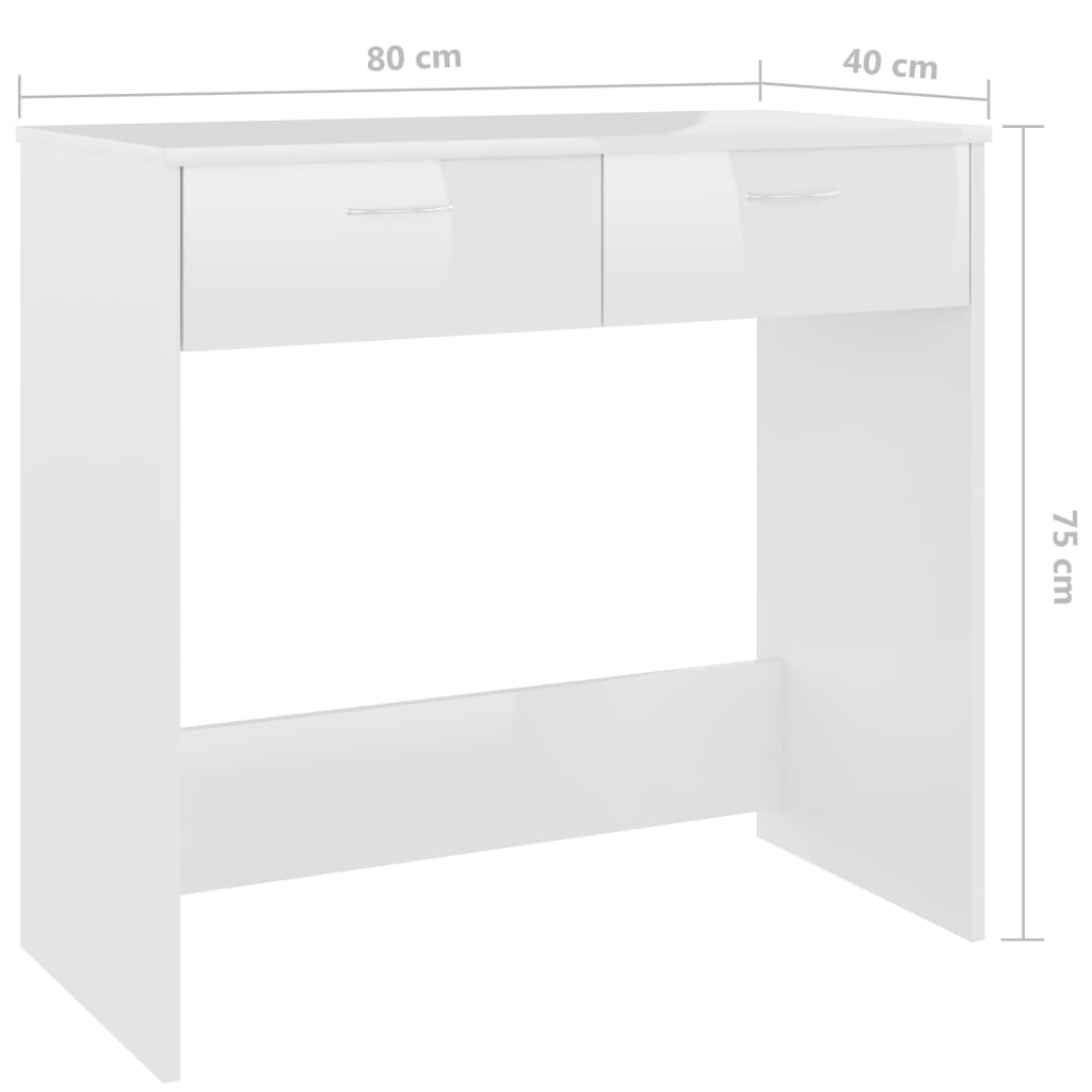 vidaXL デスク ハイグロスホワイト 80x40x75cm パーティクルボード