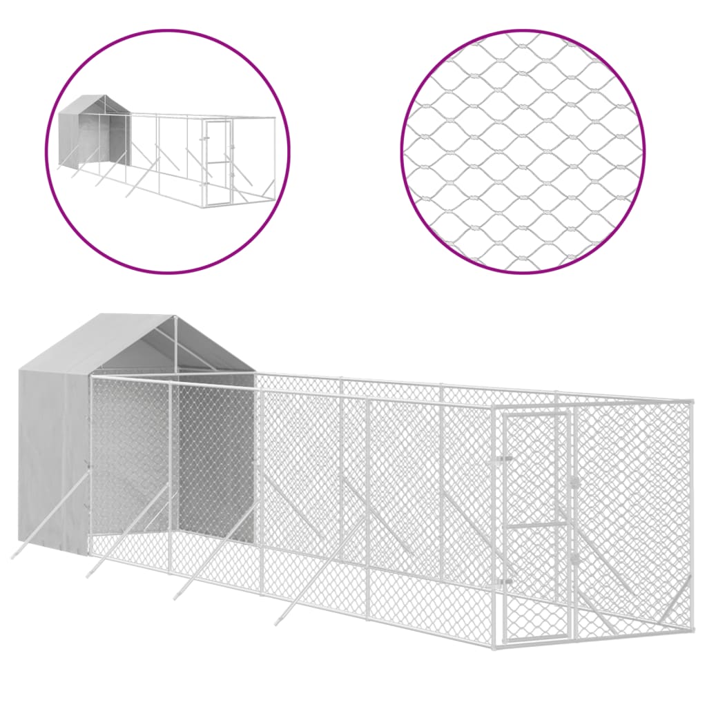 vidaXL 屋外犬小屋 屋根付き シルバー 2x10x2.5 m 亜鉛メッキ鋼製