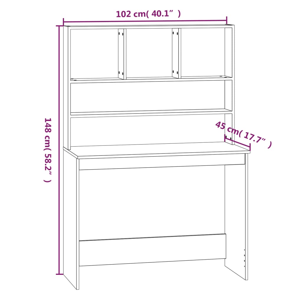 vidaXL 棚付きデスク ホワイト 102x45x148cm エンジニアリングウッド