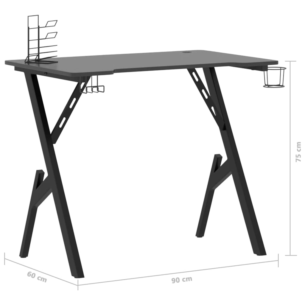 vidaXL ゲーミングデスク Y字型脚 ブラック 90x60x75 cm