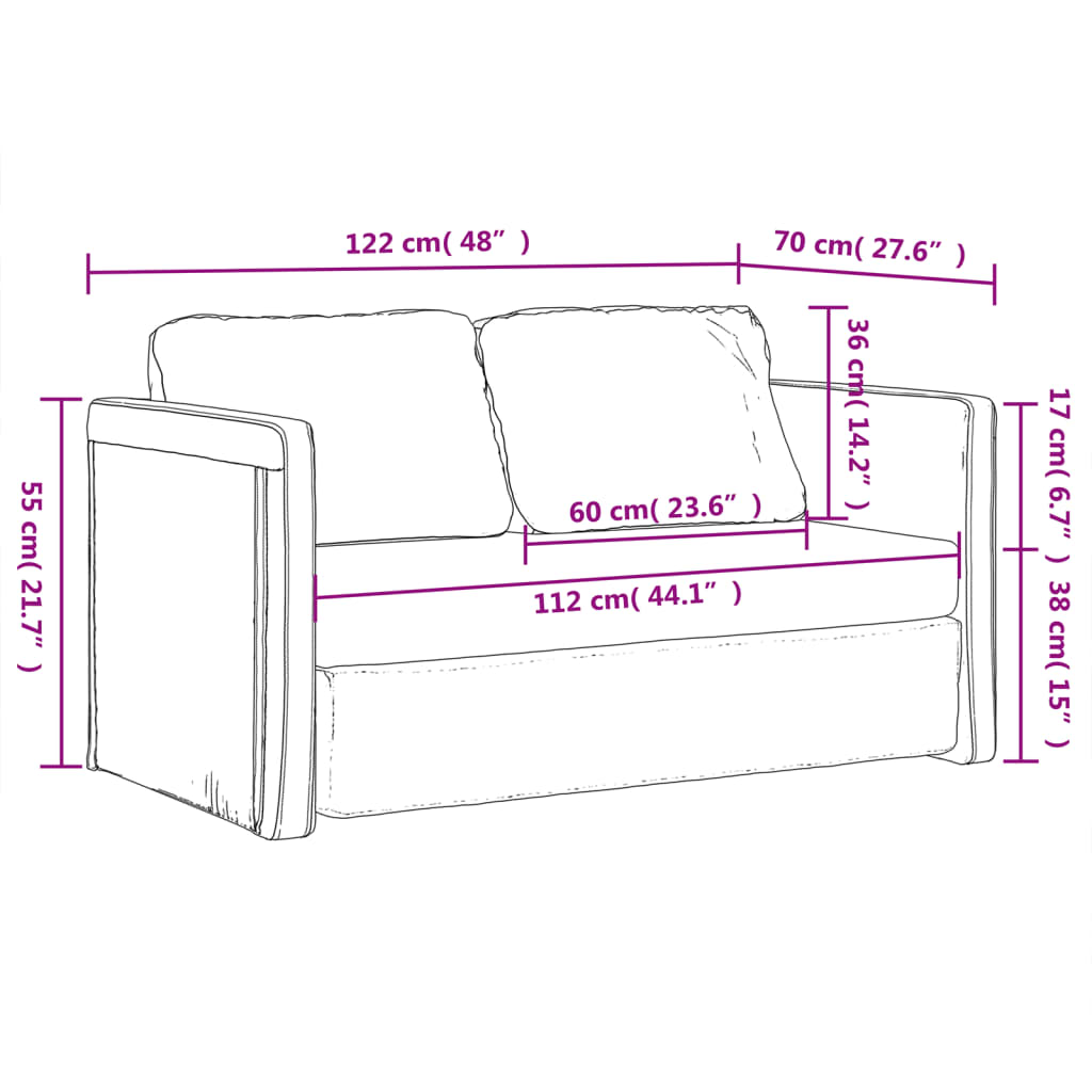 vidaXL ソファベッド 2-in-1 ダークグレー 122x204x55 cm ベルベット